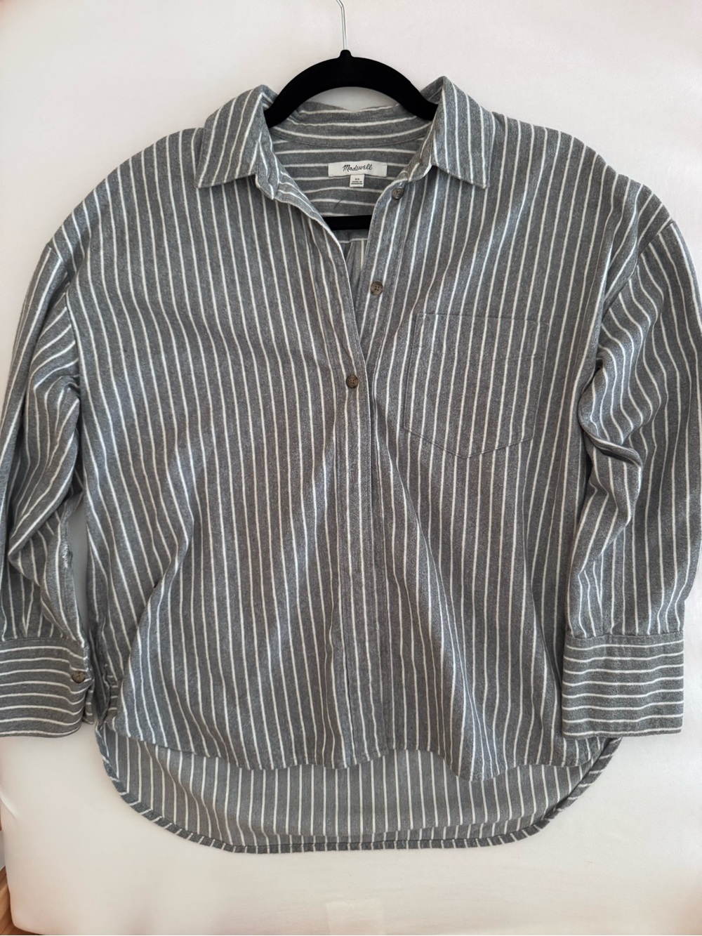 Madewell Cropped Button Up Grey and White Stripes